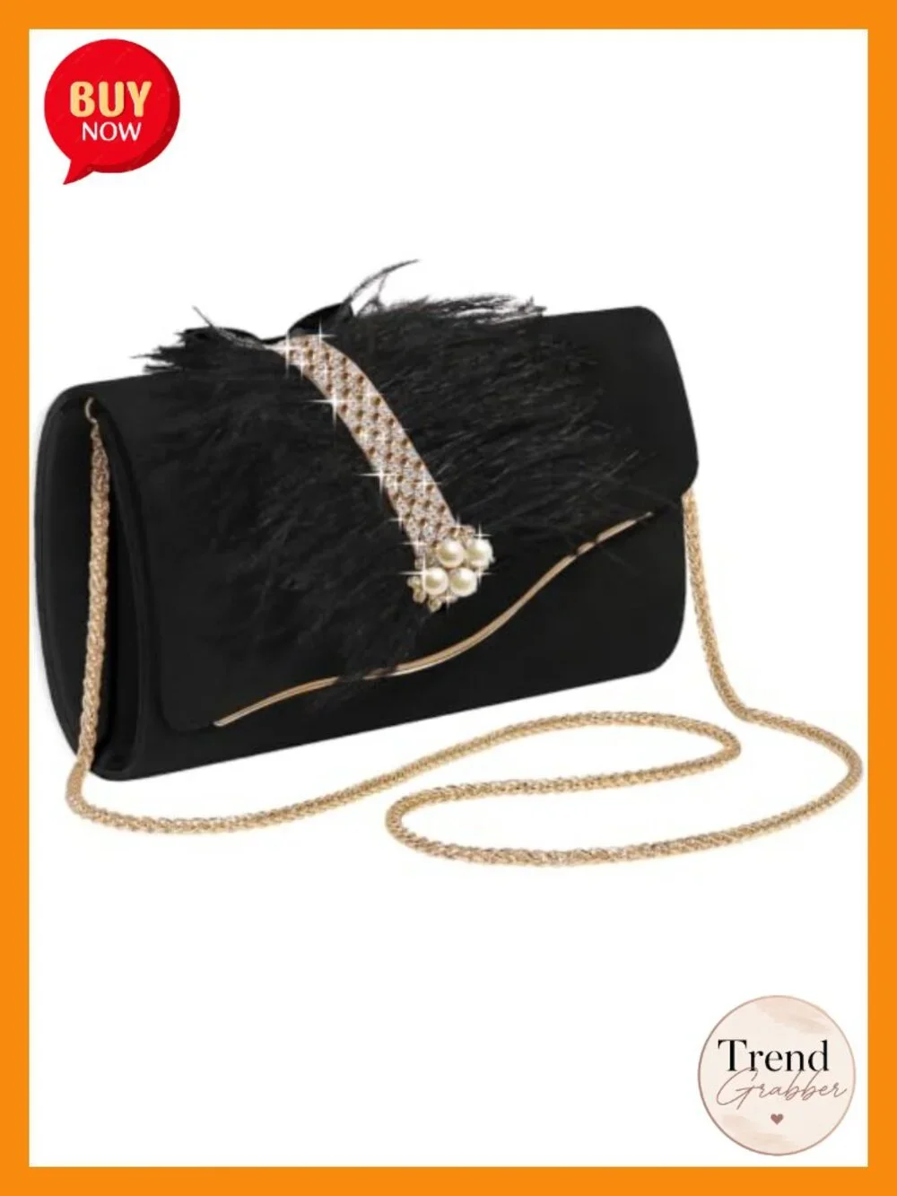 Faux Suede Envelope Clutch with Faux Feather, Rhinestone Pearl Detailing,